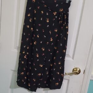 Urban RomanticsFloral Black Tie Waist Wrap Midi Skirt M
